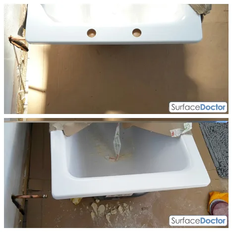 Ceramic basin repaired, before and after