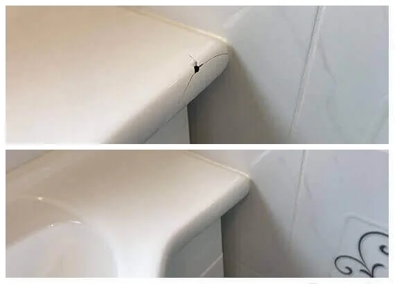 Cracked basin edge repaired and blended in (before and after)